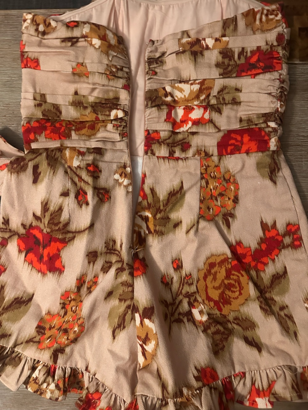 Olivaceous Strapless Floral Tie-Waist Romper in Beige and Orange - Picture 7 of 9